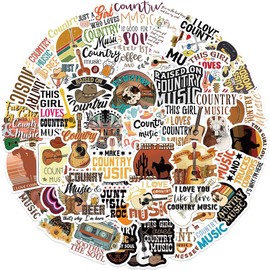 50Pcs Country Music Stickers Waterproof Vinyl Decals for Water Bottles Laptop Luggage Cup Computer Mobile Phone Skateboard Guitar Décor