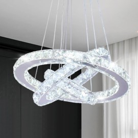 Modern Cool Warm White 3-Ring Round K9 Crystal Pendant Chandelier Modern Style for Easy Switch Control in Living RoomShade  color: Cool White, Design Style: Modern, Lamp Power(W): 52, Number of Lights: LED
