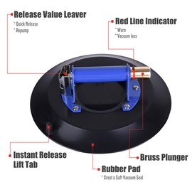 IMT 12" Strong Glass Suction Cup Vacuum Glass Lifter with Metal Handle and Brass Pump, Heavy Duty Industrial Suction Plate for Granite & Glass Lifting Car Window Replacement
