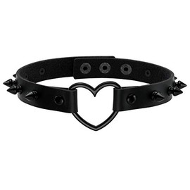 MILAKOO Punk Style Love Heart PU Leather Black Necklace Rivets Spiked Accent