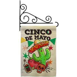 Ornament Collection GS192060-P3-03 El Cinco de Mayo Country & Primitive Southwest Impressions Decorative Vertical 13" x 18.5" Garden Flag Set Metal Fansy Wall Bracket Hardware