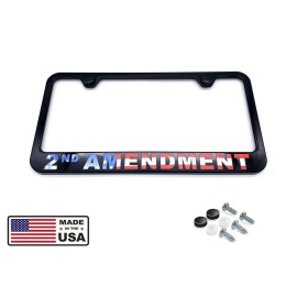 BLVD Black Plastic License Plate Frame w/ American Flag "2nd Amendment" Script