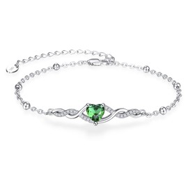 KINGWHYTE Celtic Bracelets for Women 925 Sterling Silver Celtic Knot Bracelet Adjustable Heart Emerald Bracelet Good Luck Irish Jewellery Gifts for Girls Girlfriend