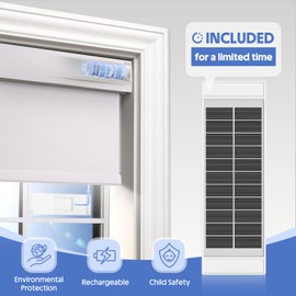 Motorized Blinds with Remote,Rechargeable Roller Shades,100% Blackout Smart Roller Blinds，【Solar Panel Included】 Wireless Electric Cordless Blinds with Cover Compatible with Alexa White 48 * 72