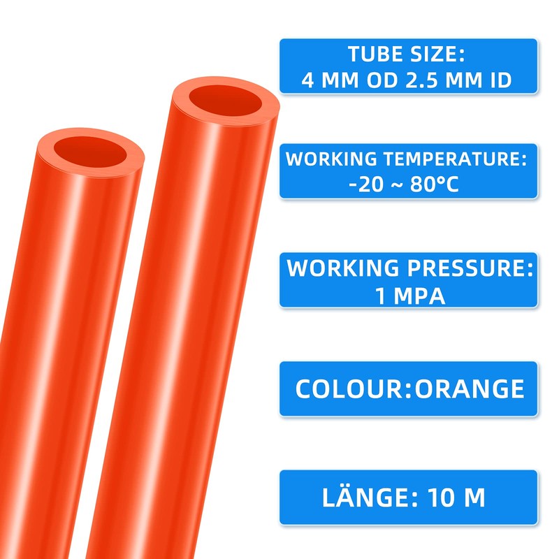ERGAOBOY Orange 10M Polyurethane PU Air Hose Pipe Kit, 4mm