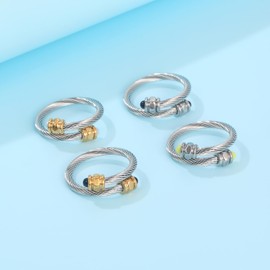 FOCUSTEEL Women's cable ring, a cuff pearl ring designed to accommodate finger circumferences between 70mm-90mm