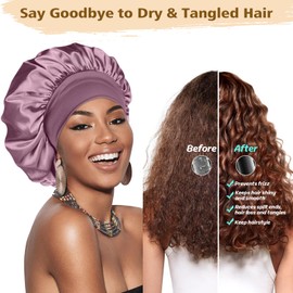 Adubor Silk Bonnet for Sleeping Women Men - Larger Double Layer Satin Bonnet - Non-Slip Silk Turban - Hair Bonnets for Sleeping - Sleep Cap for Curly Hair (Purple 1PC)