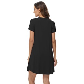 WiWi Short Sleeve Nightgowns for Women Soft Sleepwear Loose Comfy Sleep Shirts Viscose from Bamboo Pj DressS-XXL, Black, Medium
