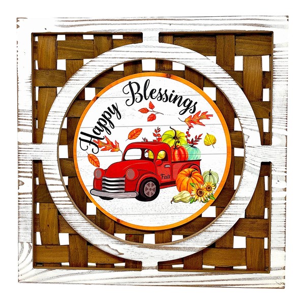 Fall Thanksgiving Seasonal Wall Art Weaving Pattern Pumpkin W Red