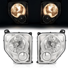 HECASA Pair Headlights Compatible with 2008-2012 Jeep Liberty Replacement for CH2503221 CH2502221 Halogen Headlamps Set w/o Fog Lights Clear Lens+Chrome Housing Driver & Passenger Side