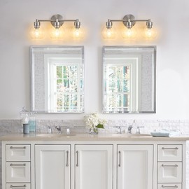 yenlacy 3 Light Bathroom Vanity Light, Brushed Nickel Bathroom Light Fixture with Clear Glass Shade and Metal Base, Vanity Lights for Bathroom, Stairs, Kitchen