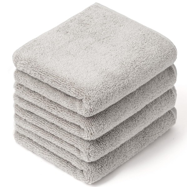 AIFY Face Towels, Hotel Specifications, Fluffy, Soft, Soft, Soft to the Touch, Fast Absorption, Cotton, Durable, Low Pilling Set, Set of 4, Light Gray