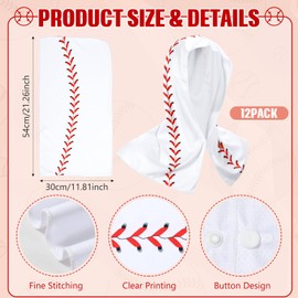 FuWeave 12 Pcs Baseball Cooling Hoodie Towels for Men, Breathable Chilly Cooling Towels for Neck and Face, Cooling Head Wraps for Baseball Team Gift Sport Party Favors (White, Baseball)