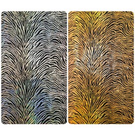 Animal Pattern Iridescent Shiny Foil on Black Stretch Lightweight Knit Jersey Polyester Spandex Fabric by The Yard (Silver)