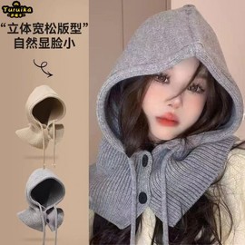 Women's Winter Hooded Scarf Neck Warmer Balaclava Warm Earflap Knit Hat lf2953 - One Size Fits Most Elastic Beige 3ea
