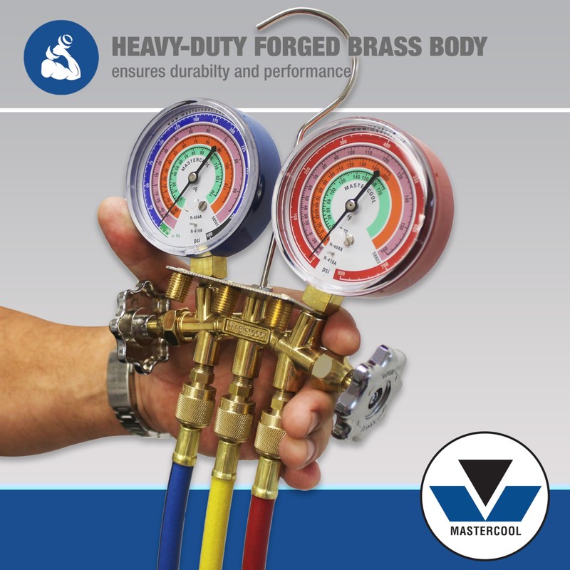 Mastercool 59161 2-Way Heavy Duty Brass Manifold Gauge Set with