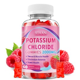 Potassium Gummies for Women & Men, High Dose 2000mg Potassium Chloride Supplement Gummies for Leg Cramps & Electrolyte Balance, Vegan/Sugar-Free/Gluten Free, Raspberry Flavor 60 Count