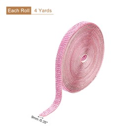 uxcell Cinta Autoadhesiva de Pedrería, 4 Filas, 4 Yardas, Cinta de Pedrería de Cristal Brillante, Pegatina de Diamante de Imitación para Manualidad(Rosa Claro, 0.35" de Ancho)