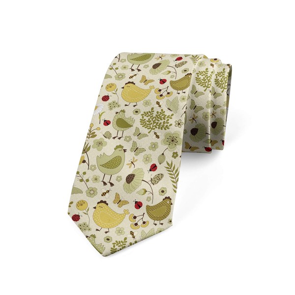 Ambesonne Necktie, Bumble Bee Ladybug Dots, 3.7", Khaki Green