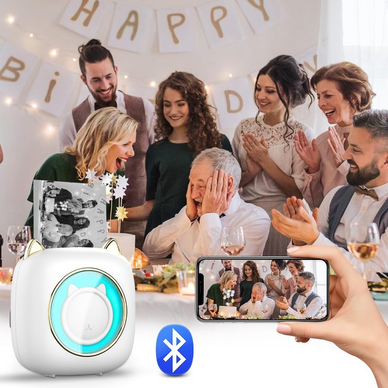 Fivtsme Mini Printer, Pocket Thermal Printer, Bluetooth Printer, Mini Sticker