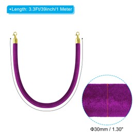 PATIKIL 3.3 Feet Purple Velvet Stanchion Rope, Crowd Control Barrier Rope with Snap Hooks for Posts Stands Queue Divider of Hotel Theater, Golden
