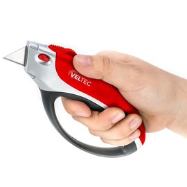 Veltec Heavy Duty Retractable Utility Knife, Box Cutter, Carpet Cutter with 3-Position Locking, Ergonomic Non-Slip Grip, 5 Reversible Replacements Blades SK5 (Red)