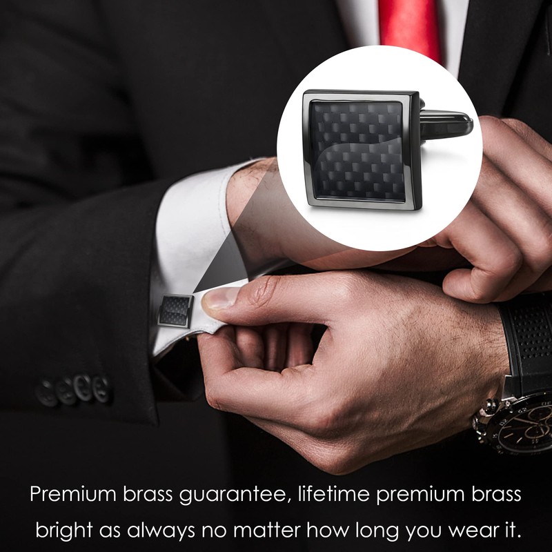 LOYALLOOK 8pcs Mens Carbon Fiber Cufflinks and Shirt Studs Set