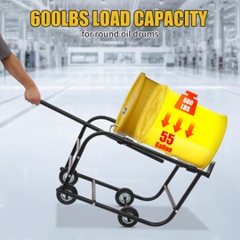 CUBELLIN 55 Gallon Drum Cradle 600lbs Load Capacity Heavy Duty Steel Drum Cradle with Wheels Retractable Lever Oil Drum Cradle Handling Cradle for Round Drums