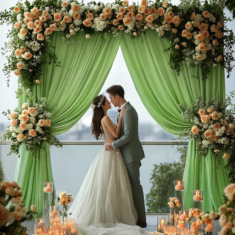 Sage Green Backdrop Curtain for Parties Wedding,4 Packs Wrinkle Free