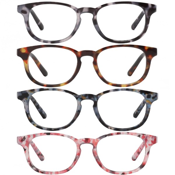 Przene 4 Pack Reading Glasses with Spring Hinge Blue Light