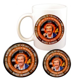 Marty Robbins Country Singer Cup + Magnet + Pin, Astrology Libra Zodiac Wood Bull
