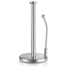Sagler Stainless Steel Paper Towel Holder - Standing Paper Towel Dispenser with Adjustable Spring Arm & Weighted Base for Kitchen, Bathroom