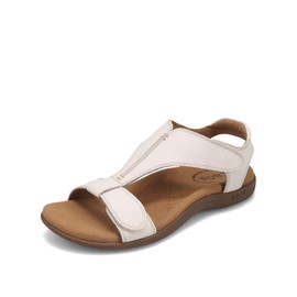 Taos The Show Premium Leather Women's Sandal - Experience Everyday Style, Comfort, Arch Support, Cooling Gel Padding and an Adjustable Fit for Exceptional Walking Comfort White 11 (M) US