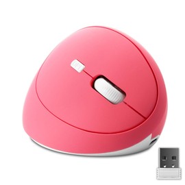 mouse vertical inalámbrico ergonómico, recargable 2.4G USB portátil silencioso óptico inalámbrico con 6 botones, 3 DPI ajustables (800-1200-1600) para PC de sobremesa, portátil (rosa)