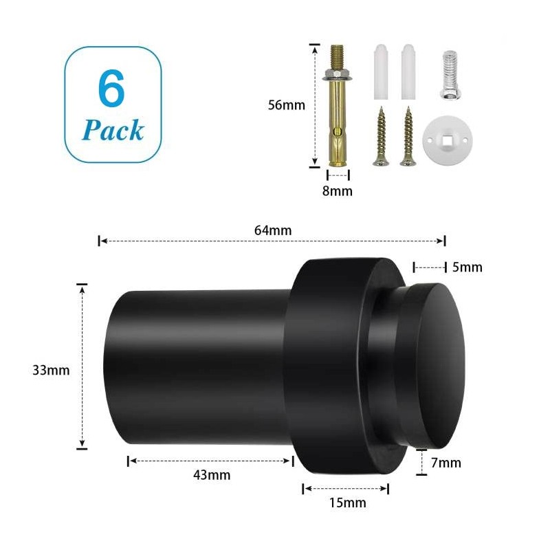 Door Stoppers, 6 Pack Black Door Stops Heavy Duty Stainless