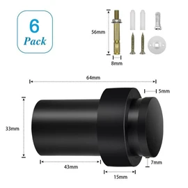 Door Stoppers, 6 Pack Black Door Stops Heavy Duty Stainless Steel Floor Wall Mounted Door Stop Modern Tall Outdoor Doorstop Wall Protector with Sound Dampening Rubber Buffer