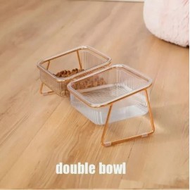 Pet Daily Kit Elevated Double Dog & Cat Bowls with Gold Stand 15° Tilted Transparent Pet Bowl