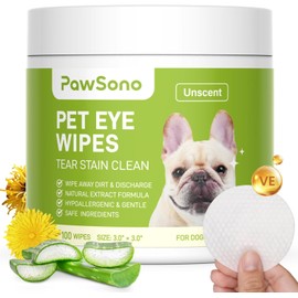 Eye Wipes for Dogs & Cats, Hypoallergenic Dog Eye Wipes Cleaner, Natural Cleaning Pet Wipes for Face Gently Remove Tear Stain, Eye Debris, Discharge, Mucus, Non-Irritating, Unscent, 100 PCS