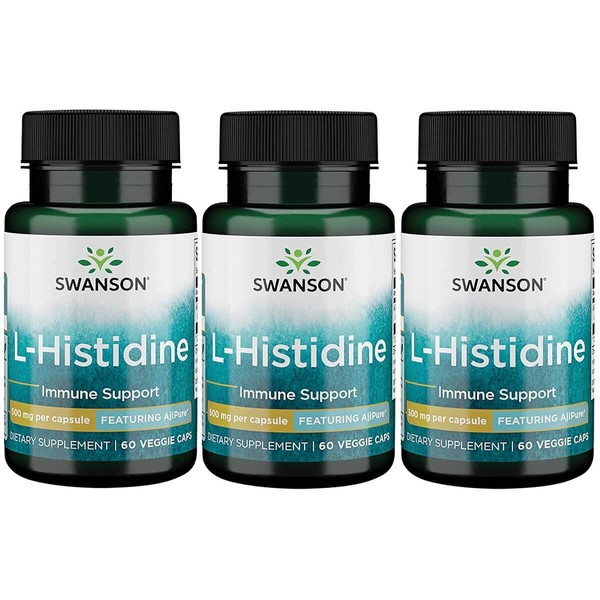 Swanson L-Histidine - Featuring Ajipure 500 mg 60 Veg Caps 3 Pack