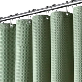 TheBlackSpot Sage Green Shower Curtain, Hotel Waffle Boho Shower Curtain Set, Waterproof Fabric Shower Curtains Heavy Duty Textured No Hook, Bathroom Accessories Decor 72W x 72H