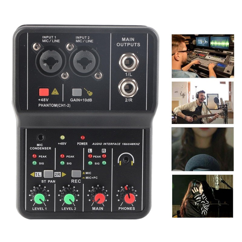 2 Channels Sound Card Mixer, High Accurate USB Sound Console