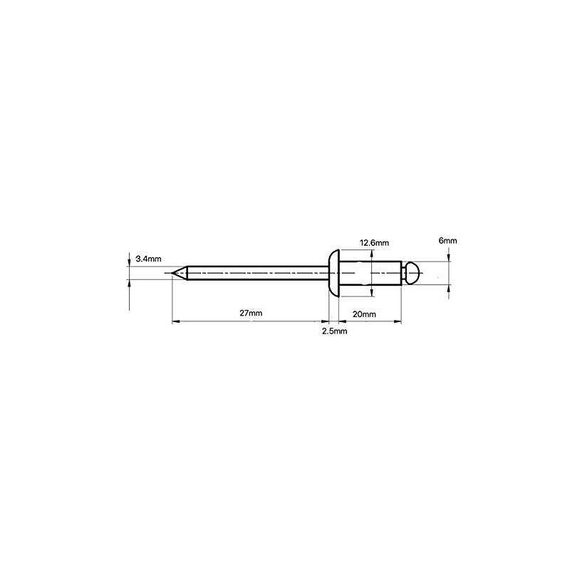6mm x 20mm Blind Pop Rivet Dome Head Aluminium/Steel Shaft