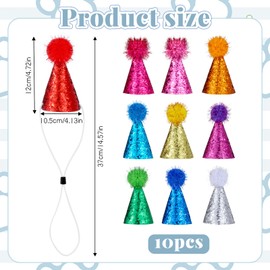 10 PCS Cat Birthday Party Hat, Mini Small Dog Hats Glitter Stuffed Animals Birthday Party Conoid Hat for Kittens Rabbits Dogs Stuffed Animals Parties Grooming Supplies (Multi-Color