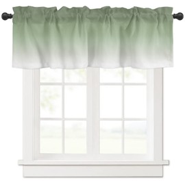 Anzona Curtain Valance 42" x 18", Sage Green Window Valances Rod Pocket Curtains Drapes, Farmhouse Sage Green Ombre Short Topper Curtain for Kitchen Cafe Living Room, 1 Panel