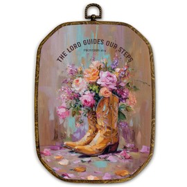 Yjeslw Christian Western Cowgirl Octagon Wall Art Decor, Vintage Wildflower Cowgirl Bible Verse Framed Canvas Prints, Western Wall Hanging Decorations for Girly Bedroom Room Dorm Decor Sculptures, 10.2x7 Inches