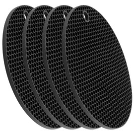 Pack of 4 Black Trivets for Hot Pots and Pans, Extra Thick, Heat Resistant and Non-Slip, Protection for Kitchen Counter and Dining Table, Food Safe