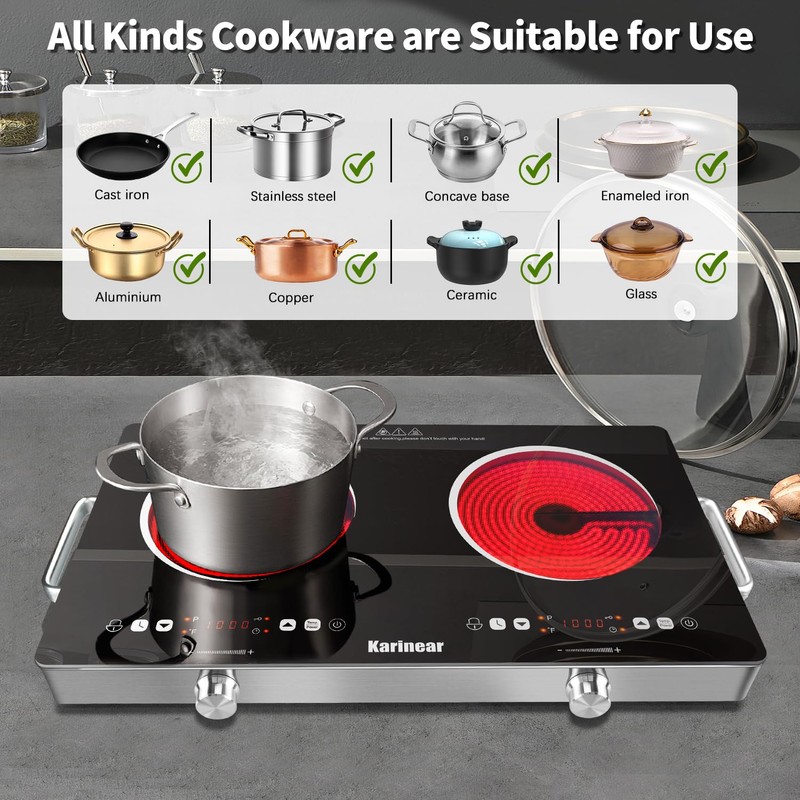 Karinear Portable Electric Stove 110V, 1800W Electric Hot Plate with