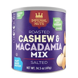 Imperial Nuts Nueces de macadamia tostadas en aceite | Alimento sin gluten, vegano y cetogénico | Proteína de origen vegetal, delicioso sabor a mantequilla | Kosher (Anacardos, macadamia)