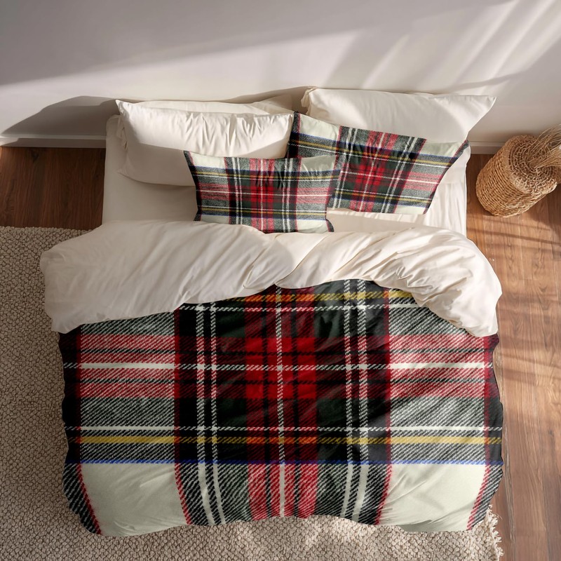 BaoNews Scottish Tartan Duvet Cover Set King Size,3 Pieces Green