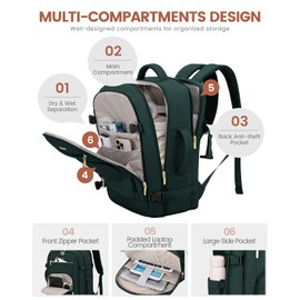 LOVEVOOK Travel Backpack For Women Flight Approved, 50L Large Carry On Backpack For Airplanes, Personal Item Travel Bag, Waterproof 18 Inch Laptop Backpack For Business Weekender Overnight, 4Pcs Set